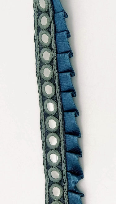 Grey Satin Pleated Lace Trim, Mirrored Fringe Trimming, Approx. 30mm wide